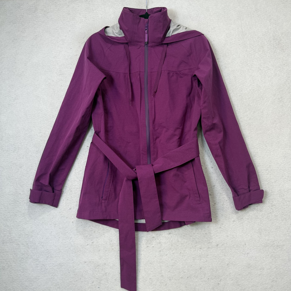PrAna Coat Womens Small Purple Hooded Belted Waterproof Rain NEXELIZA14